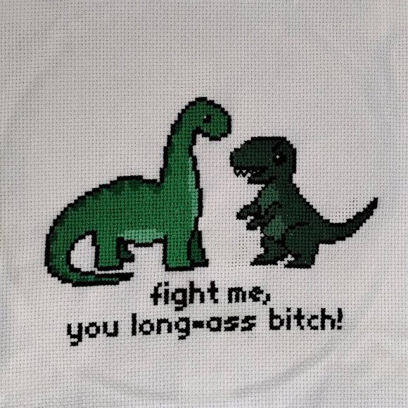 T-Rex is Spicy (Ready to Fight) / Cross Stitch / Completed, Hand Made - Picture 1 of 3
